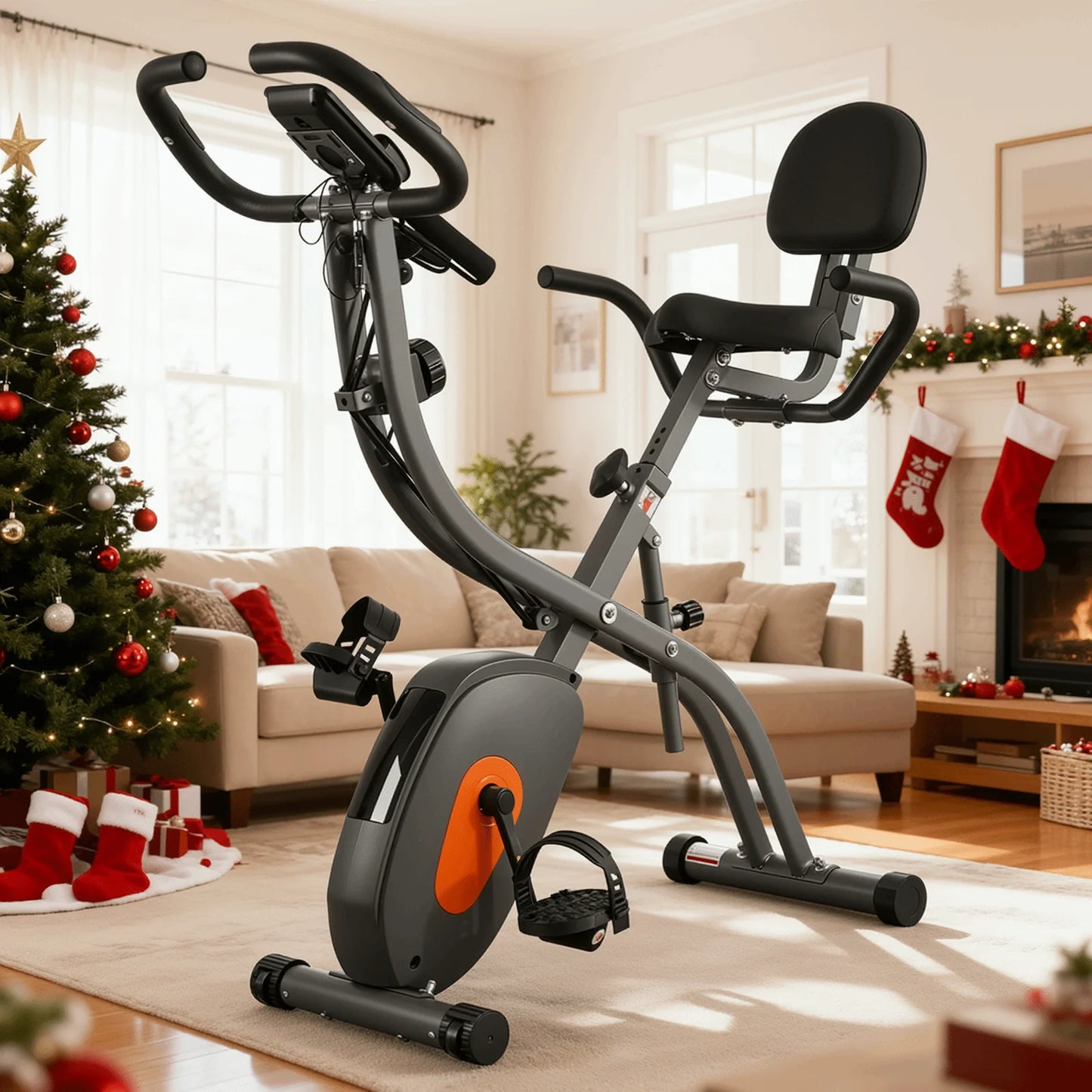 Transform Your Home Workouts with the 4-in-1 Folding Magnetic Exercise Bike - 10 Levels of Resistance and Arm Resistance Bands for Ultimate Fitness