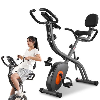 Transform Your Home Workouts with the 4-in-1 Folding Magnetic Exercise Bike - 10 Levels of Resistance and Arm Resistance Bands for Ultimate Fitness