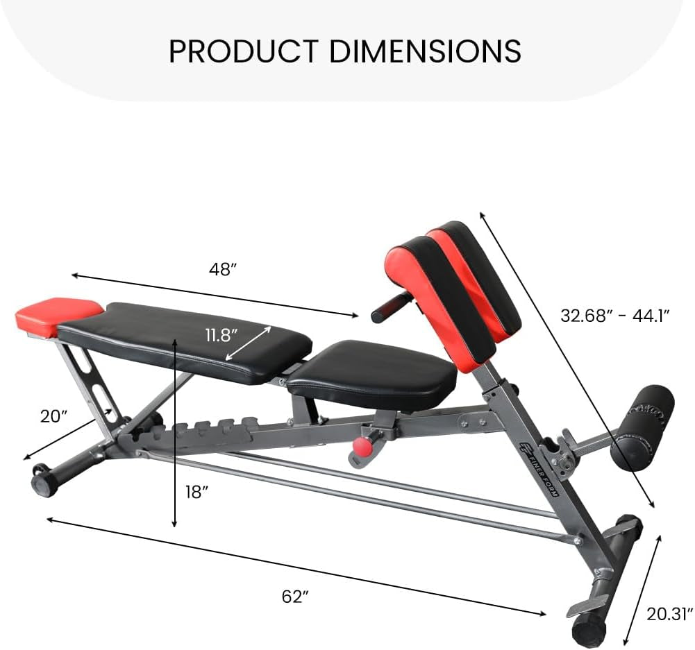 Versatile Multi-Functional FID Weight Bench for Complete Body Workouts – Hyper Back Extension, Roman Chair, Adjustable Ab Sit Up Bench, Incline Decline, and Flat Bench