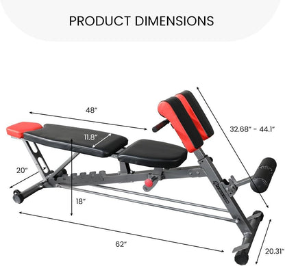 Versatile Multi-Functional FID Weight Bench for Complete Body Workouts – Hyper Back Extension, Roman Chair, Adjustable Ab Sit Up Bench, Incline Decline, and Flat Bench