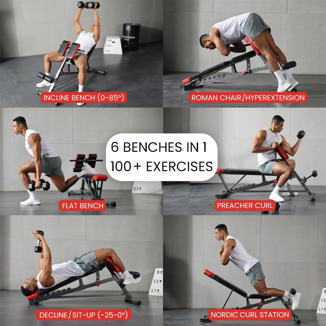 Versatile Multi-Functional FID Weight Bench for Complete Body Workouts – Hyper Back Extension, Roman Chair, Adjustable Ab Sit Up Bench, Incline Decline, and Flat Bench