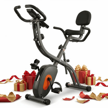 Transform Your Home Workouts with the 4-in-1 Folding Magnetic Exercise Bike - 10 Levels of Resistance and Arm Resistance Bands for Ultimate Fitness