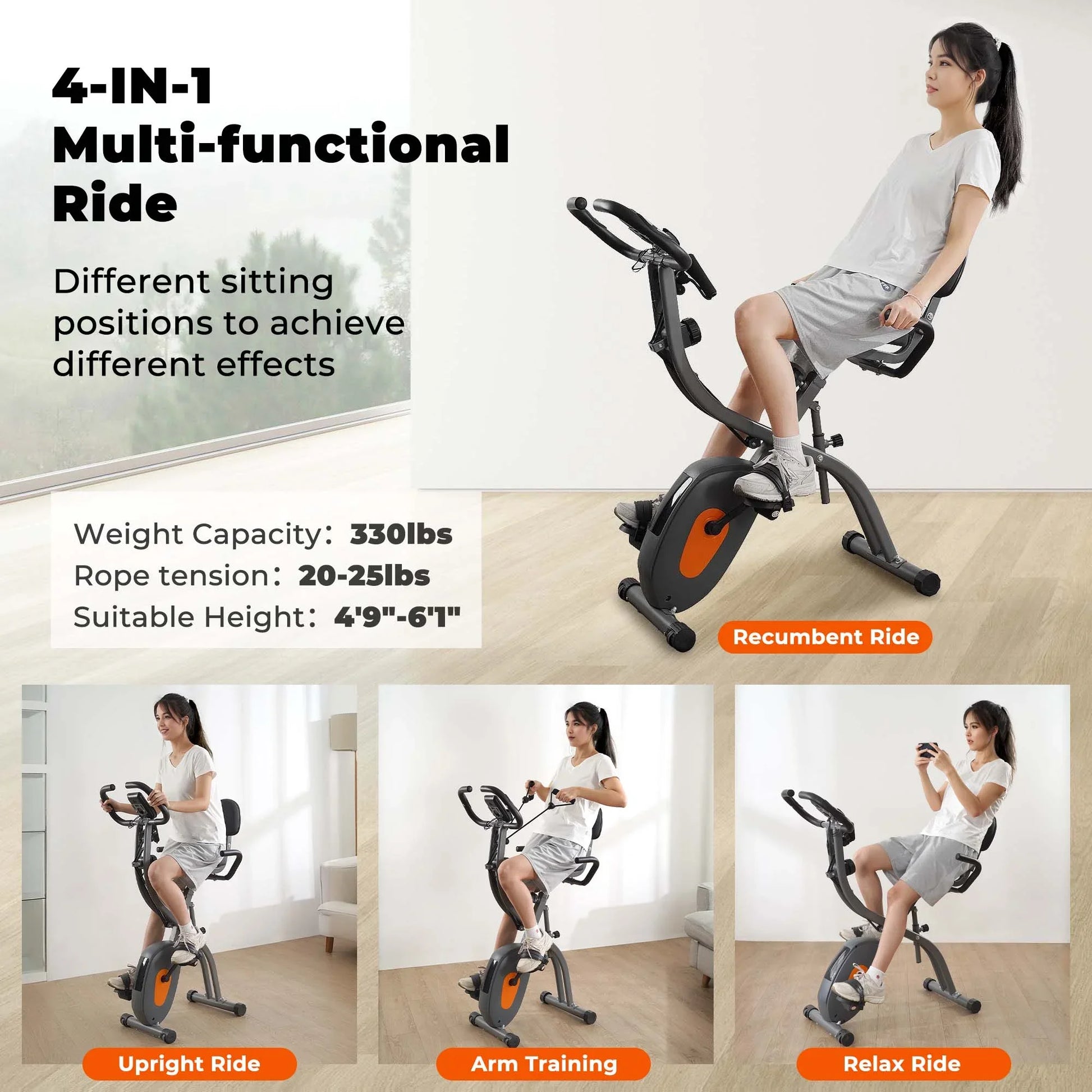 Transform Your Home Workouts with the 4-in-1 Folding Magnetic Exercise Bike - 10 Levels of Resistance and Arm Resistance Bands for Ultimate Fitness