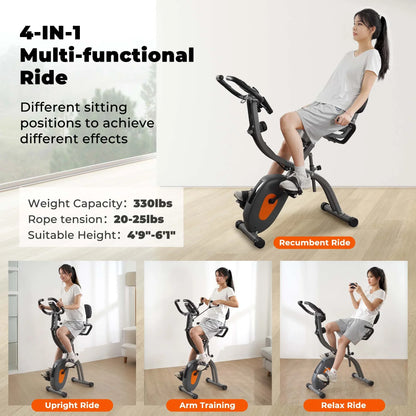 Transform Your Home Workouts with the 4-in-1 Folding Magnetic Exercise Bike - 10 Levels of Resistance and Arm Resistance Bands for Ultimate Fitness