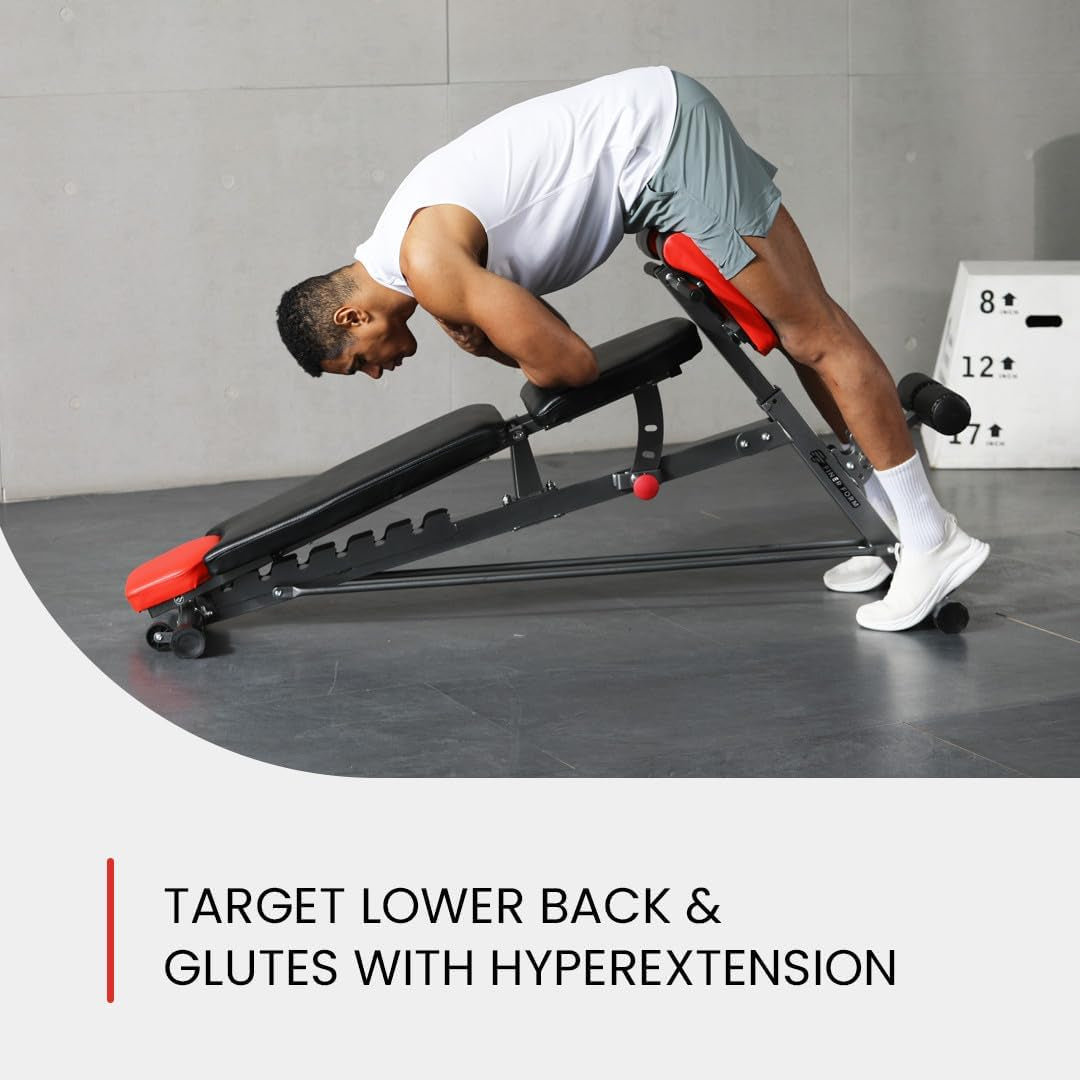 Versatile Multi-Functional FID Weight Bench for Complete Body Workouts – Hyper Back Extension, Roman Chair, Adjustable Ab Sit Up Bench, Incline Decline, and Flat Bench