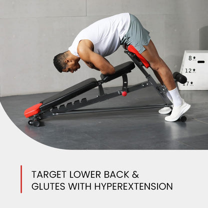 Versatile Multi-Functional FID Weight Bench for Complete Body Workouts – Hyper Back Extension, Roman Chair, Adjustable Ab Sit Up Bench, Incline Decline, and Flat Bench