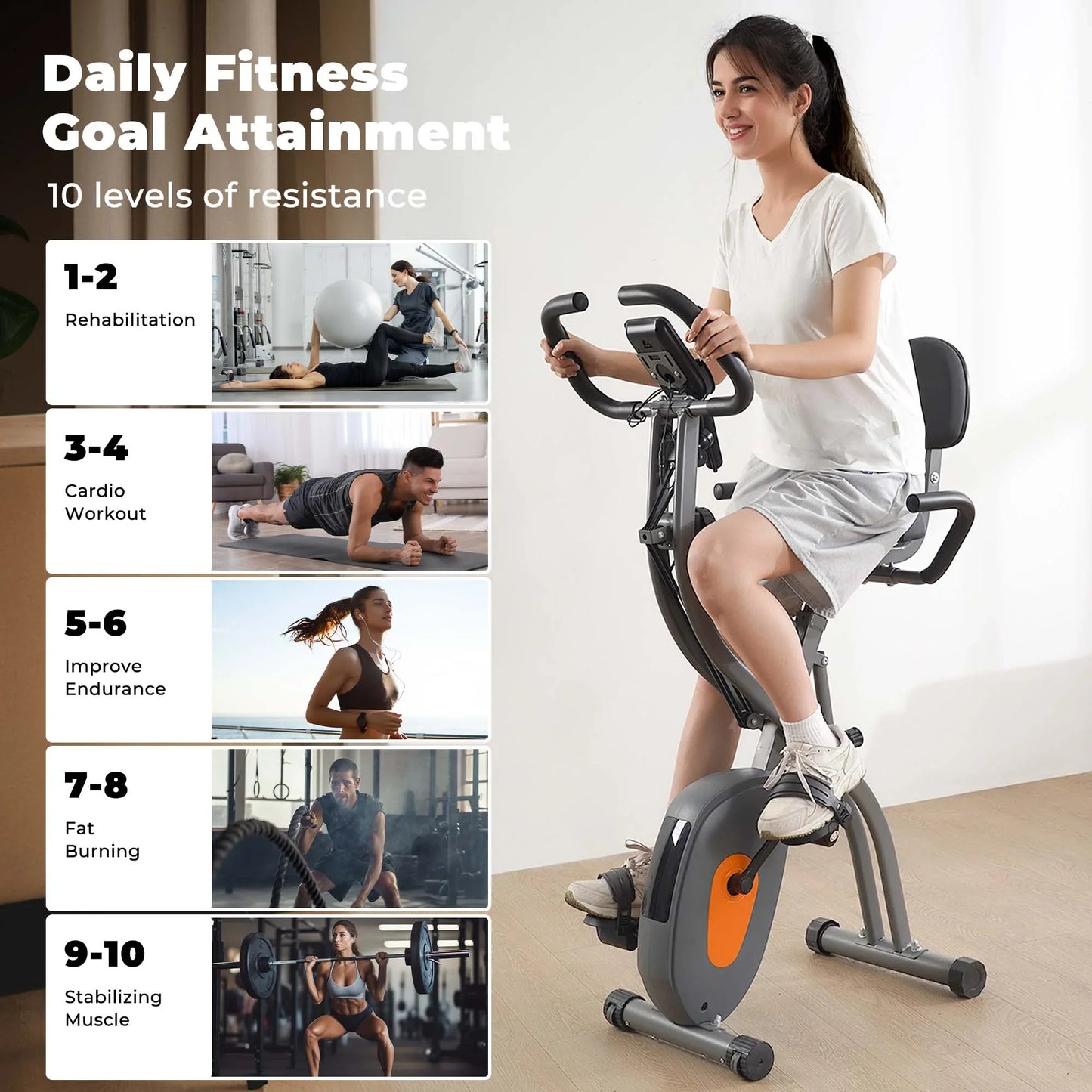 Transform Your Home Workouts with the 4-in-1 Folding Magnetic Exercise Bike - 10 Levels of Resistance and Arm Resistance Bands for Ultimate Fitness