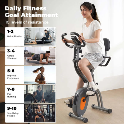 Transform Your Home Workouts with the 4-in-1 Folding Magnetic Exercise Bike - 10 Levels of Resistance and Arm Resistance Bands for Ultimate Fitness